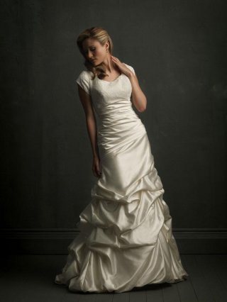 A-line Silhouette Beaded Ruffles Modest Wedding Dress With Sleeves