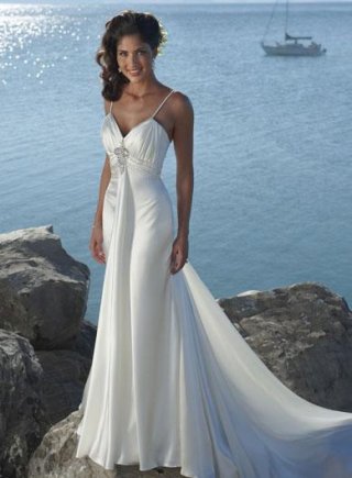 V-neck Slim A-line Silhouette Destination Wedding Dress