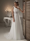 Ivory One Shoulder Beaded Chiffon A-line/Princess Wedding Dress