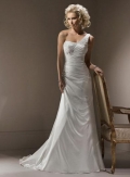 One Shoulder Pleated Satin A-line Simple Wedding Dress
