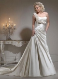 Elegant One Shoulder Floral Satin A-line Wedding Gown