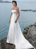 Scoop Beaded Satin Empire Waist A-line Wedding Dress