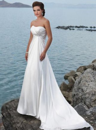Scoop Beaded Satin Empire Waist A-line Wedding Dress