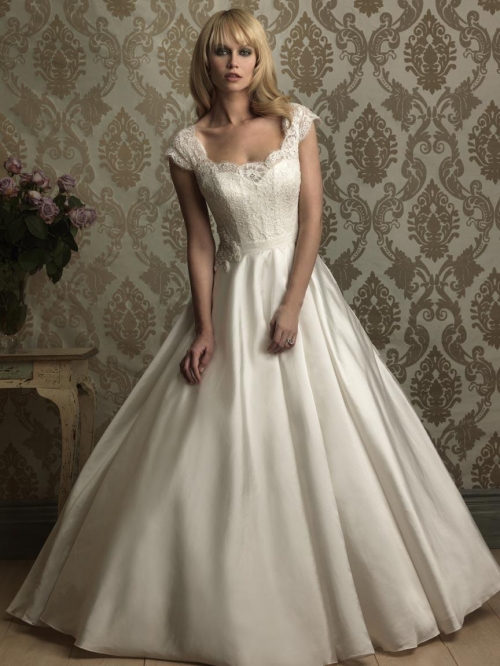 Lace Appliques Cap Sleeves A line Wedding Dress