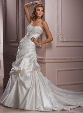 Classic Cap Sleeves Lace Crystals Beads A line Wedding Dress