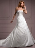 Crumb-catcher Neckline A line Beaded Lace Wedding Gown