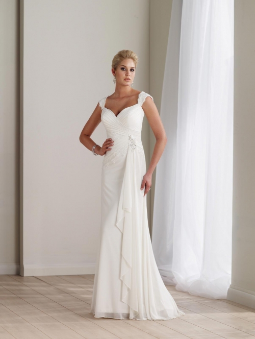 Long Wedding Dresses Ivory Beaded Appliques Chiffon Staps