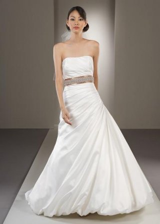 Bubble Hem Beaded Shantung Satin A-line/Princess Bridal Dress