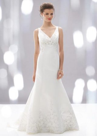 Ivory V-neck Beaded Satin A-line/Princess Wedding Dress