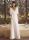 V-neck Sleeves Silk Like Satin Sash A-line/Princess Bridal Dress