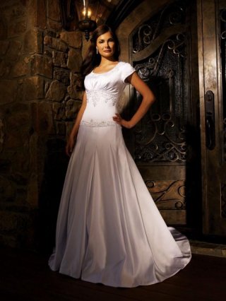 Embroidered Beaded Satin Princess Modest Wedding Dress