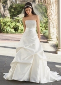 Strapless Beaded Sash Shantung A-line/Princess Bridal Dress