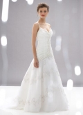 Ivory V-neck Beaded Organza A-line/Princess Wedding Dress