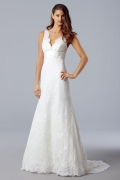 V-neck Beaded Lace Satin A-line/Princess Simple Wedding Dress