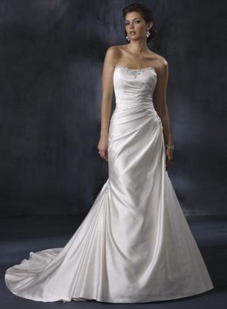 Ivory Strapless Crystals Beaded Simple Wedding Dress