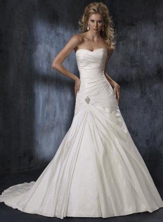 Ivory Strapless Beaded Taffeta A-line Wedding Dress