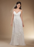 Spaghetti Straps Sleeveless Sweep Train Beaded Net Bridal Dress