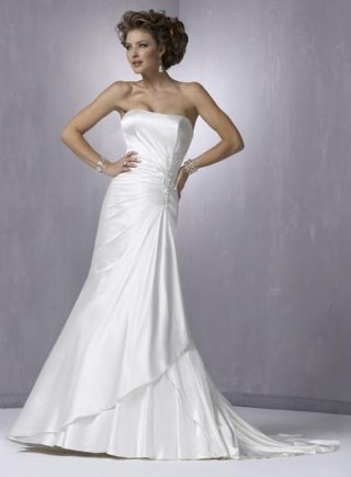 Strapless Beaded Satin A-line/Princess Simple Wedding Dress