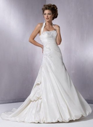 Ivory Halter Beaded Lace Taffeta A-line/Princess Wedding Dress