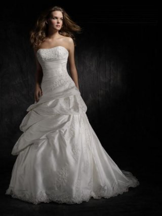 A-line/Princess Strapless Beaded Satin Wedding Dress for Brides