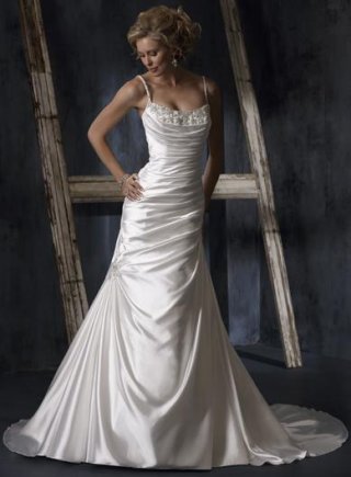 Scoop Beaded Satin A-line/Princess Wedding Dress