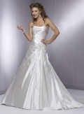 Strapless Embellished Lace Satin Silver Wedding Dress