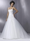 Square Dual Straps Beaded lace Satin Tulle Wedding Dress