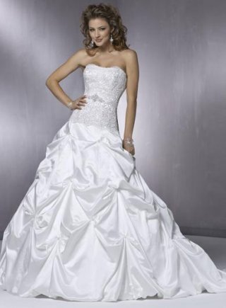 Strapless Embellished Band Satin Lace A-line/Princess Wedding Dress