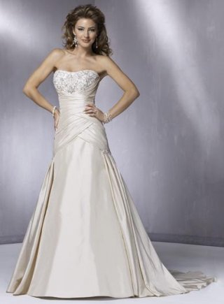 Strapless Beaded lace Taffeta Light Gold Wedding Gown