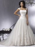 Cap Sleeves Satin Tulle A-line Lace Wedding Dress