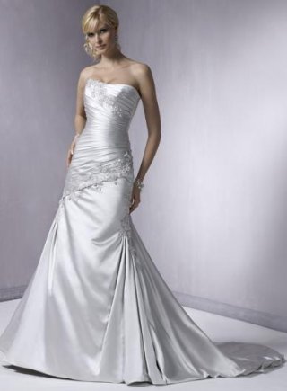 Strapless Embellished Lace Satin A-line/Princess Wedding Dress