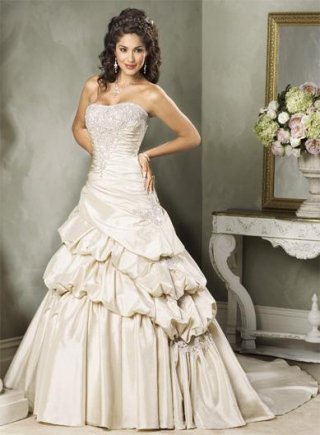 Strapless Beaded Embroidery Champagne Wedding Dress
