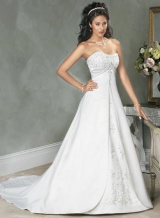 White Strapless Embroidery Satin A-line/Princess Wedding Dress