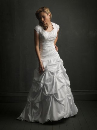 Embroideried Taffeta Modest Wedding Dress With Sleeves