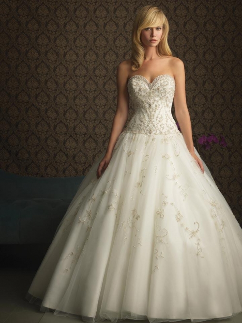Romantic Embroidery Tulle Ball Gown Wedding Dress