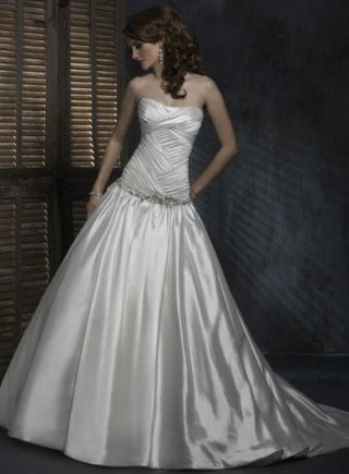 Scoop Beaded Taffeta Ball Gown Corset Wedding Dress