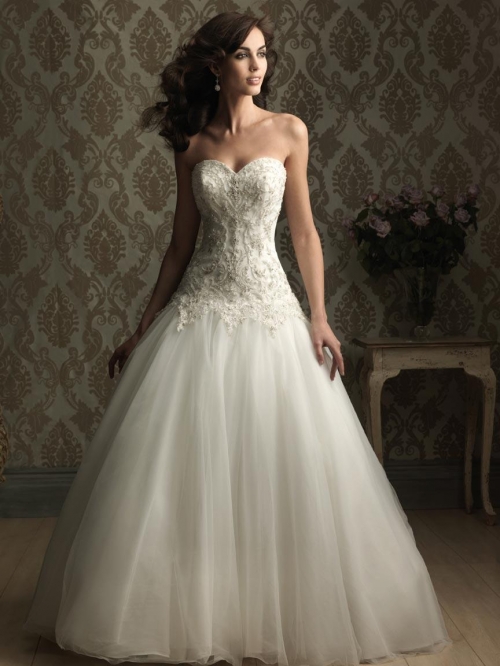Embroidery and Beads Tulle Ball Gown Wedding Dress