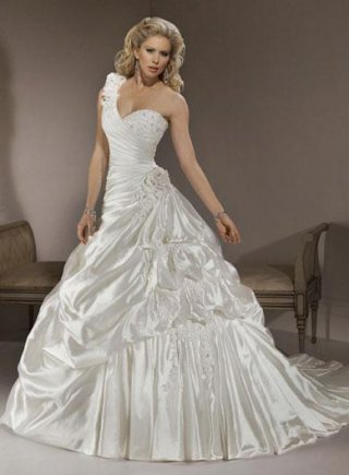 One shoulder Modern Floral lace Ball Gown Corset Wedding Dress