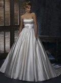 Strapless Beaded Ball Gown Formal Satin Wedding Dress