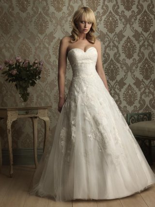 Romantic Lace Applique Ball Gown Wedding Dress