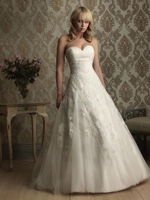 Romantic Lace Applique Ball Gown Wedding Dress