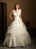 Gorgeous One shoulder Handmade Flowers Ball Gown Wedding Dress
