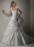 Diamond White One Shoulder Floral Ball Gown Wedding Dress