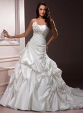 Romantic Flower Pleated Taffeta Ball Gown Wedding Dress
