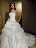 Strapless Taffeta Embroidery Ruffles Ball Gown Wedding Dress
