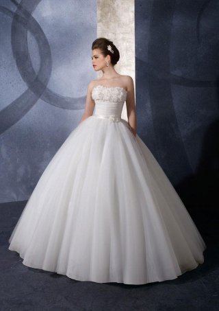 Beaded Flowers Organza Tulle Ball Gown Wedding Dress