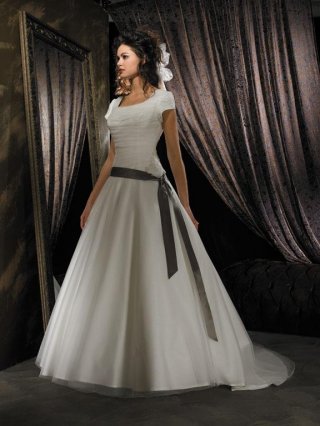 Strapless Tulle Ball Gown Modest Wedding Dress With Sleeves