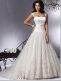 Straps Applique Satin Tulle Ball Gown Wedding Dress