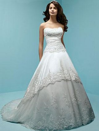 Embroidered Lace Taffeta Ball Gown Wedding Dress
