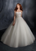Beaded Sash Taffeta Tulle Ball Gown Wedding Dress